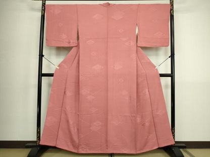 平和屋着物■上質な色無地　菱尽くし文　桃色　正絹　逸品　DABK6861ya