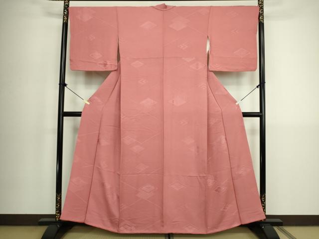 平和屋着物■上質な色無地　菱尽くし文　桃色　正絹　逸品　DABK6861ya