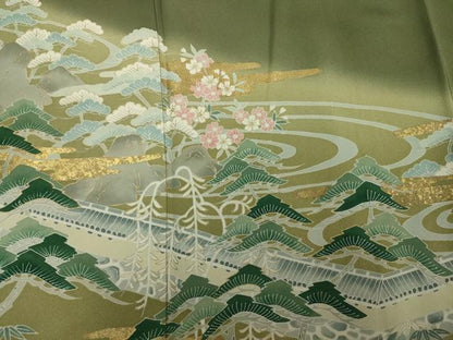 平和屋着物■訪問着　流水風景花松文　暈し染め　金彩　正絹　逸品　DABK6856ya