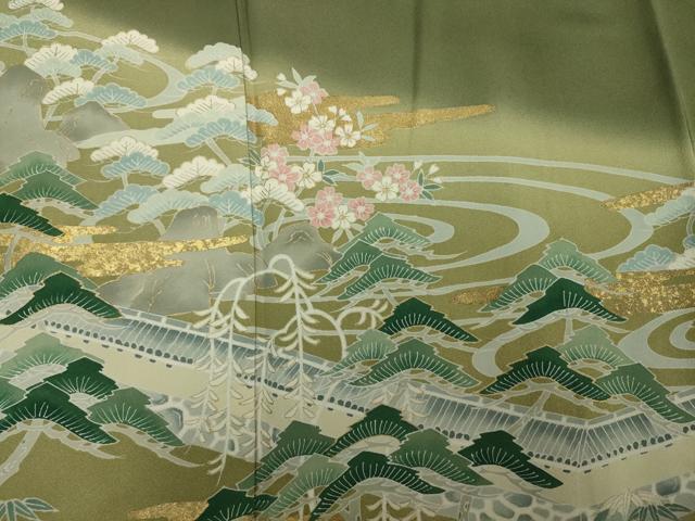 平和屋着物■訪問着　流水風景花松文　暈し染め　金彩　正絹　逸品　DABK6856ya