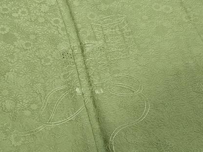 平和屋着物▽中国三大刺繍　スワトウ刺繍　汕頭刺繍　相良刺繍　総刺繍　無地絵羽訪問着　単衣　貝桶地紋　柳茶色　正絹　逸品　DABK9689cd