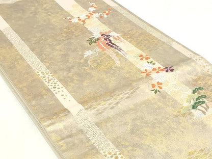 平和屋着物◎六通柄袋帯　唐織　吉祥花文　金銀糸　引箔　正絹　逸品　DABK8616cm