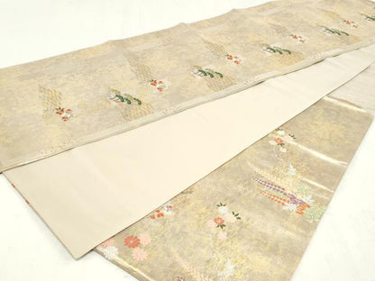 平和屋着物◎六通柄袋帯　唐織　吉祥花文　金銀糸　引箔　正絹　逸品　DABK8616cm