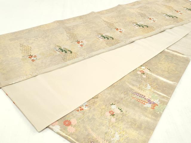 平和屋着物◎六通柄袋帯　唐織　吉祥花文　金銀糸　引箔　正絹　逸品　DABK8616cm
