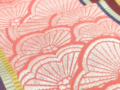 平和屋着物◎本場筑前博多織　両面　半幅帯　花尽くし　小野和也作　証紙付き　正絹　逸品　DABK8624cm