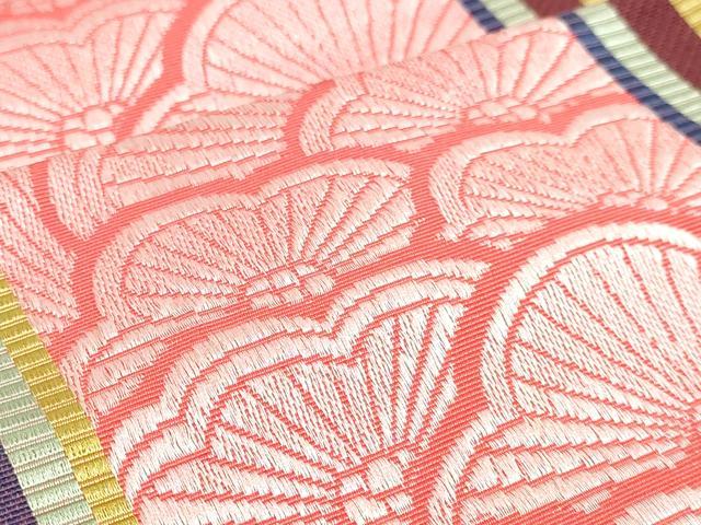 平和屋着物◎本場筑前博多織　両面　半幅帯　花尽くし　小野和也作　証紙付き　正絹　逸品　DABK8624cm