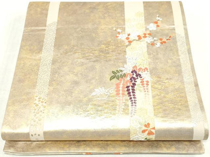 平和屋着物◎六通柄袋帯　唐織　吉祥花文　金銀糸　引箔　正絹　逸品　DABK8616cm
