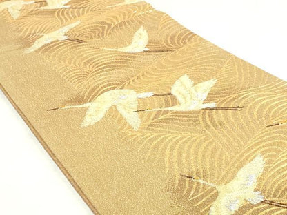 平和屋着物◎六通柄袋帯　流水飛鶴文　金銀糸　正絹　逸品　DABK8615cm