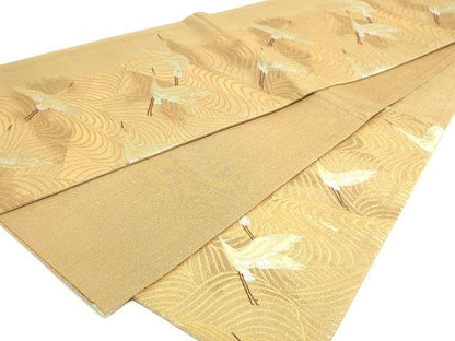 平和屋着物◎六通柄袋帯　流水飛鶴文　金銀糸　正絹　逸品　DABK8615cm