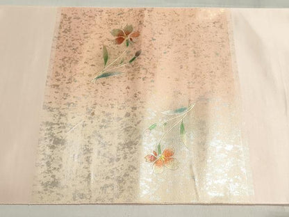 平和屋着物▼西陣　しらえ織物謹製　名古屋帯　帯反物　螺鈿　草花文　金彩　引箔　証紙付き　逸品　未使用　DABJ9806we