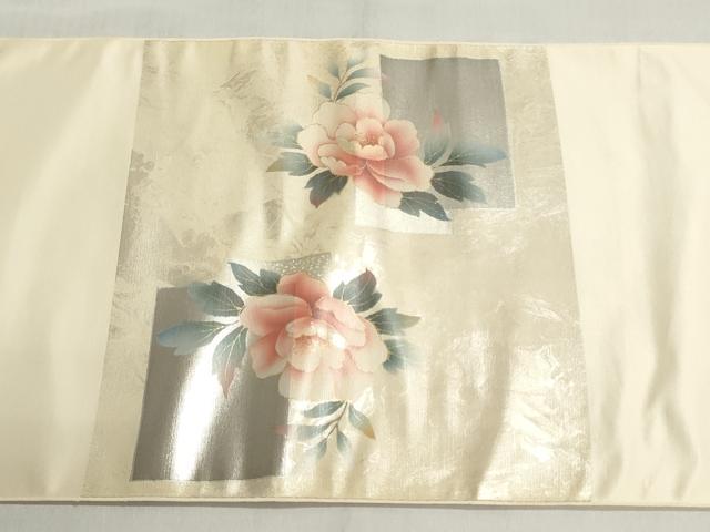 平和屋着物▼西陣　名古屋帯　帯反物　草花文　金彩　螺鈿箔　証紙付き　逸品　未使用　DABJ9811we