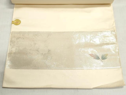 平和屋着物▼西陣　名古屋帯　帯反物　草花文　金彩　螺鈿箔　証紙付き　逸品　未使用　DABJ9811we