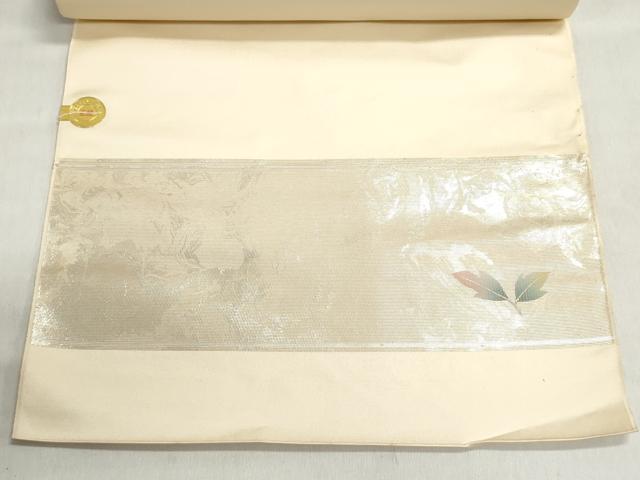 平和屋着物▼西陣　名古屋帯　帯反物　草花文　金彩　螺鈿箔　証紙付き　逸品　未使用　DABJ9811we