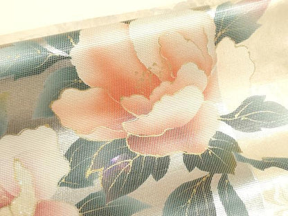 平和屋着物▼西陣　名古屋帯　帯反物　草花文　金彩　螺鈿箔　証紙付き　逸品　未使用　DABJ9811we