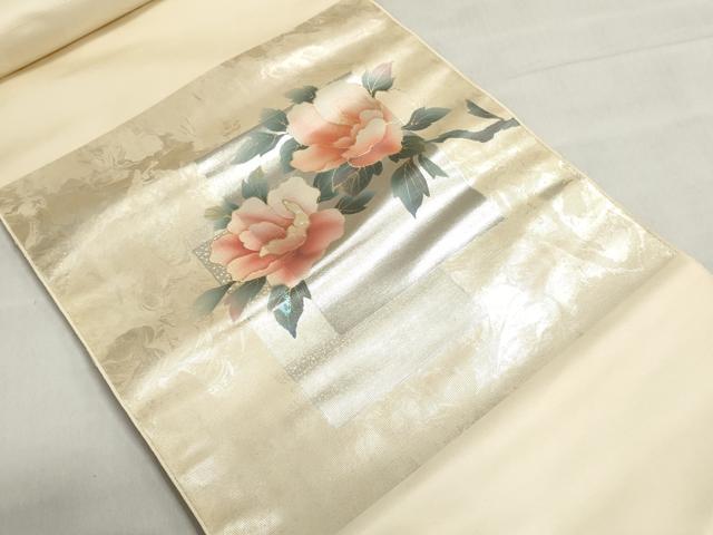平和屋着物▼西陣　名古屋帯　帯反物　草花文　金彩　螺鈿箔　証紙付き　逸品　未使用　DABJ9811we