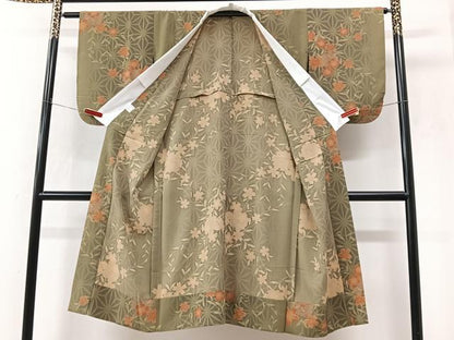 平和屋着物■長襦袢　無双仕立て　舞桜　麻の葉文様　正絹　逸品　CABN2109xe