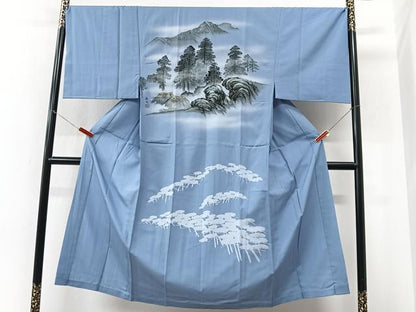 平和屋着物■男性　長襦袢　無双仕立て　風景文　暈し染め　金彩　正絹　逸品　CABN2108xe