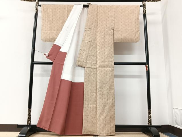 平和屋着物■上質な紬　麻の葉文様　正絹　逸品　CABN2124xe