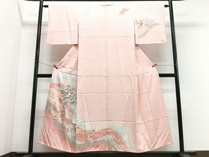 平和屋着物■訪問着　流水地紙飛鶴花文　暈し染め　金彩　正絹　逸品　CABN2134xe