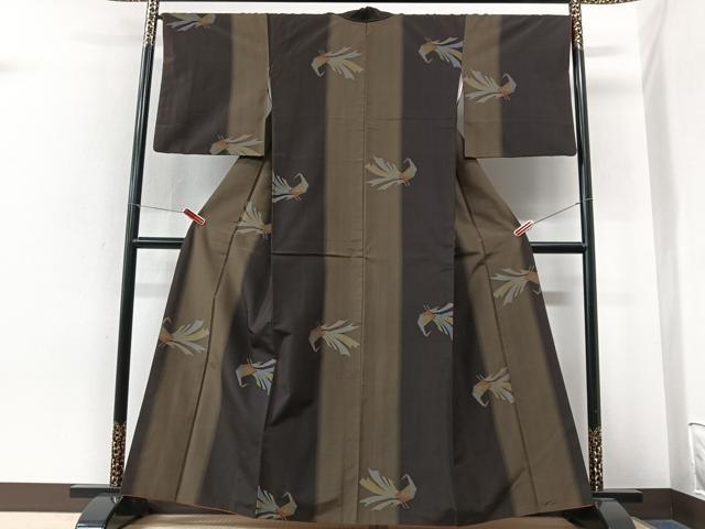 平和屋着物■上質な紬　花鳥文　正絹　逸品　CABN2116xe