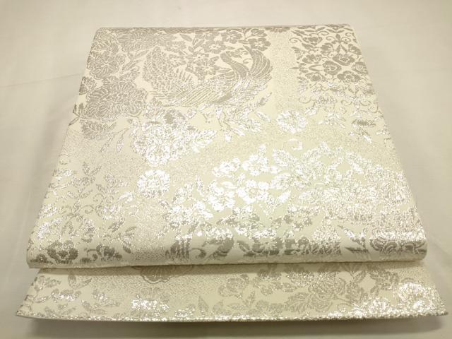 平和屋着物◎六通柄袋帯　花鳥文　純銀箔　正絹　逸品　DABK8161ar