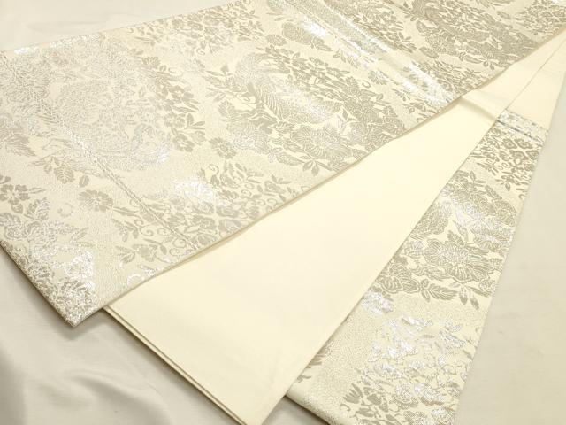 平和屋着物◎六通柄袋帯　花鳥文　純銀箔　正絹　逸品　DABK8161ar