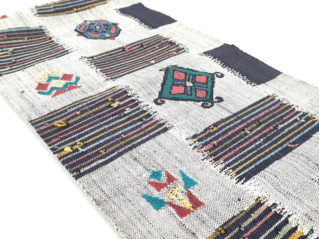 平和屋着物◎八寸名古屋帯　紬地　抽象花文　正絹　逸品　DABK8643cm