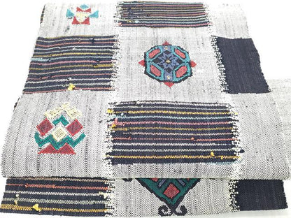 平和屋着物◎八寸名古屋帯　紬地　抽象花文　正絹　逸品　DABK8643cm