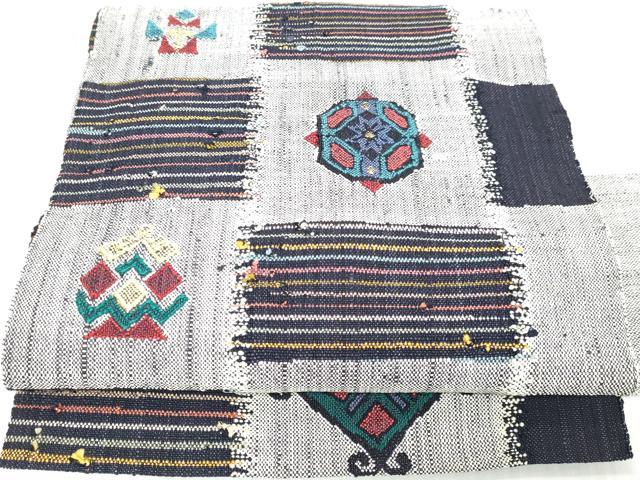 平和屋着物◎八寸名古屋帯　紬地　抽象花文　正絹　逸品　DABK8643cm
