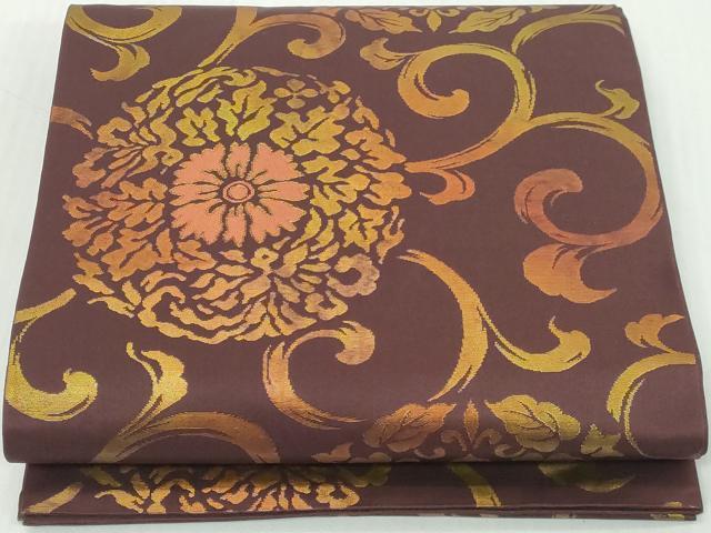 平和屋着物◎六通柄　本袋帯　正倉院花唐草文　金糸　正絹　逸品　DABK8668cm