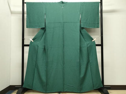 平和屋着物●上質な色無地　霞地紋　木賊色　正絹　逸品　CABM5244gh