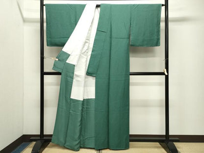 平和屋着物●上質な色無地　霞地紋　木賊色　正絹　逸品　CABM5244gh