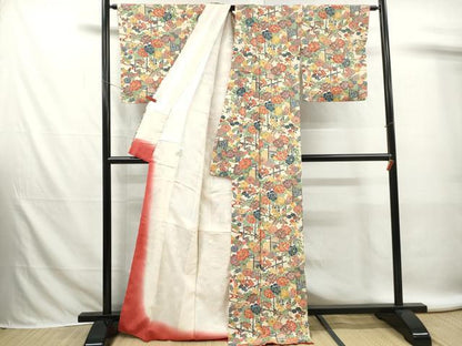 平和屋着物■上質な小紋　型染め　草花文　正絹　逸品　DABK6283qa