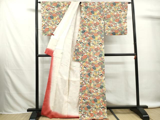 平和屋着物■上質な小紋　型染め　草花文　正絹　逸品　DABK6283qa