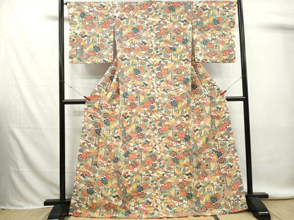 平和屋着物■上質な小紋　型染め　草花文　正絹　逸品　DABK6283qa