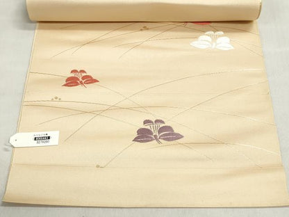 平和屋着物▼西陣　一秀織物　名古屋帯　帯反物　草花文　金糸　証紙付き　逸品　未使用　DABJ9826we