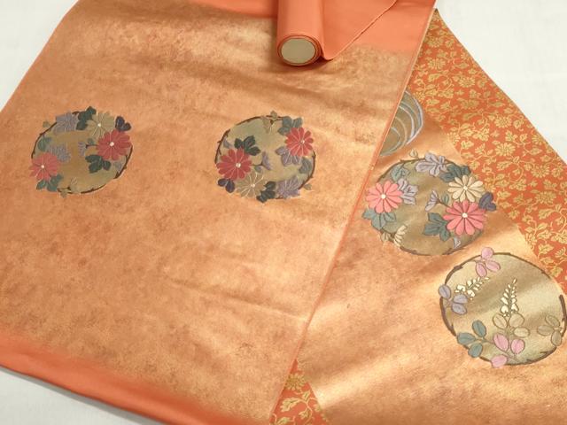平和屋着物▼西陣　名古屋帯　帯反物　刺繍　花丸文　金糸　引箔　証紙付き　逸品　未使用　DABJ9831we