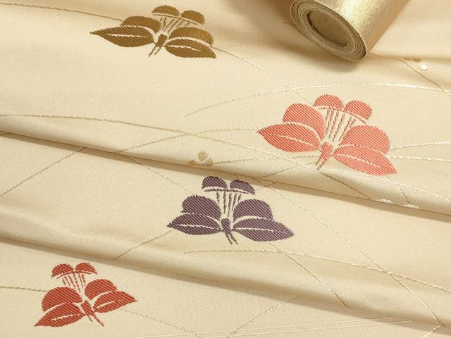 平和屋着物▼西陣　一秀織物　名古屋帯　帯反物　草花文　金糸　証紙付き　逸品　未使用　DABJ9826we