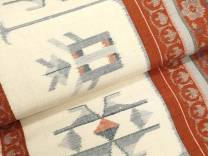 平和屋着物●名古屋帯　帯反物　紬地　草花間道　逸品　未使用　DABJ9843we