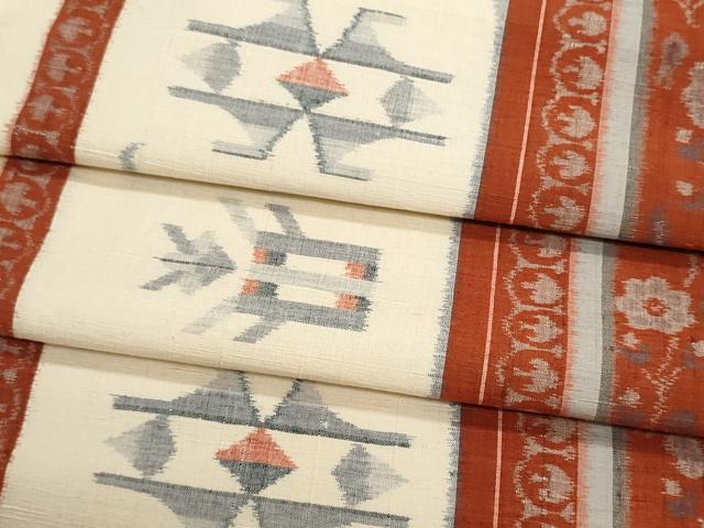 平和屋着物●名古屋帯　帯反物　紬地　草花間道　逸品　未使用　DABJ9843we