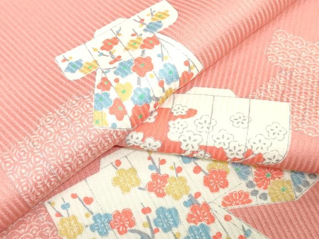 平和屋着物▼小紋　反物　着尺　誰が袖花文　逸品　未使用　DABK9141zy