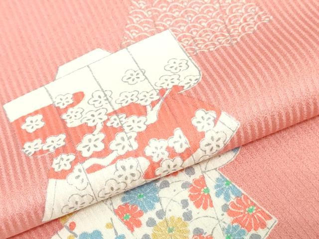 平和屋着物▼小紋　反物　着尺　誰が袖花文　逸品　未使用　DABK9141zy