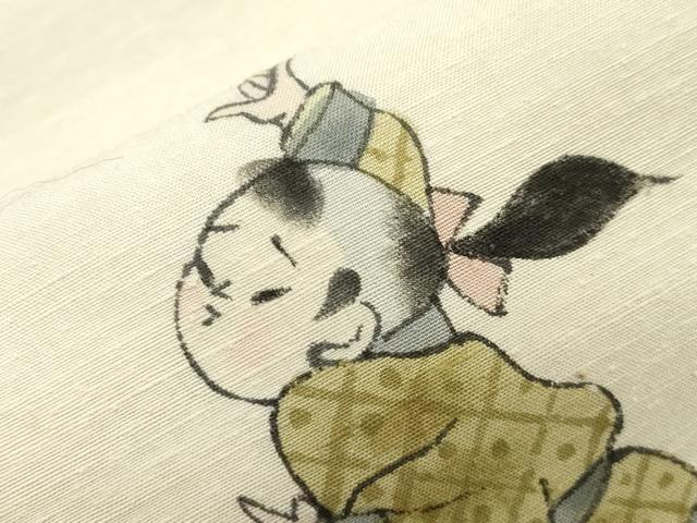 平和屋着物●九寸名古屋帯　作家物　紬地　鞠と唐子の図　正絹　逸品　CABN3676dy