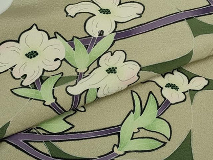 平和屋本店●極上　本加賀友禅作家　由水煌人　訪問着　枝花文　砂色地　逸品　DZAB5216kh6