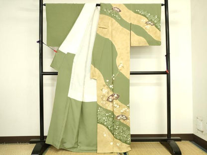 平和屋着物●十日町　名門　滝泰謹製　訪問着　絞り　地紙花文　金彩　正絹　逸品　DABK2799op
