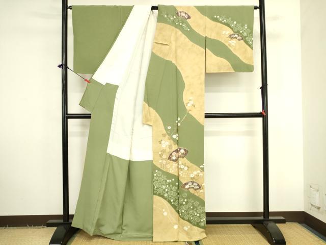 平和屋着物●十日町　名門　滝泰謹製　訪問着　絞り　地紙花文　金彩　正絹　逸品　DABK2799op