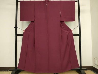 平和屋着物●上質な色無地　霞地紋　葡萄茶色　正絹　逸品　DABK2851op