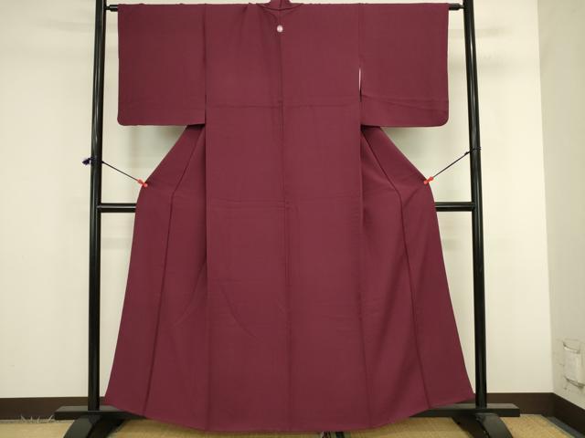 平和屋着物●上質な色無地　霞地紋　葡萄茶色　正絹　逸品　DABK2851op