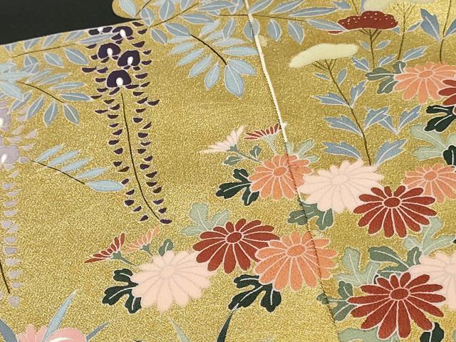 平和屋着物▼黒留袖　解き反物　着尺　エ霞草花文　金彩　逸品　DABK9247zy