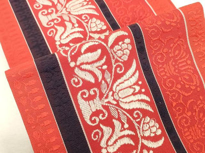 平和屋着物◎本場筑前博多織　両面　半幅帯　花間道　証紙付き　正絹　逸品　DABK8186ar